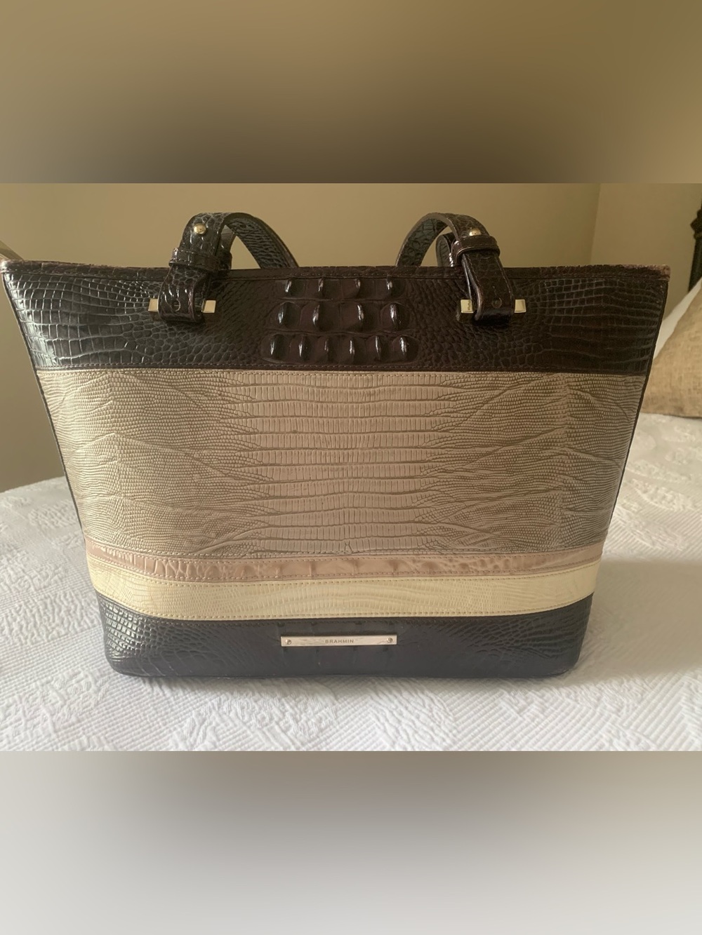 Brahmin Medium Asher Tote Croc Embossed Leather Sterling Kapoor Style